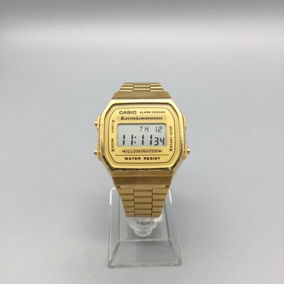 Casio 3298 A168 Mens Watch 35mm Gold Tone Digital Illuminator New