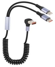 66W Coiled Multi USB C Fast Charging Cable 90 Degree, Right Angle 2 in A to 2C