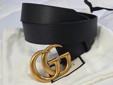 Authentic Black Leather Gucci Belt 1.5" Width Gold GG 28/30 85cm Unisex