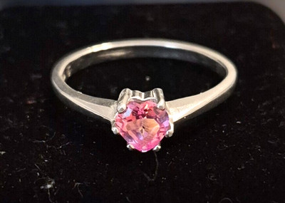 Natürlicher rosa Saphir Herz Ring massiv Sterlingsilber, Größe 6,5