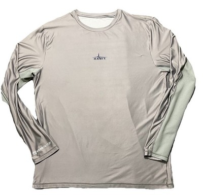 Habit Solar Factor Fishing Shirt Mens L Gray UPF USA Flag Fish Performance