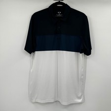 Oakley Mens Colorblock Performance Golf Polo Shirt Navy Blue White Size Medium