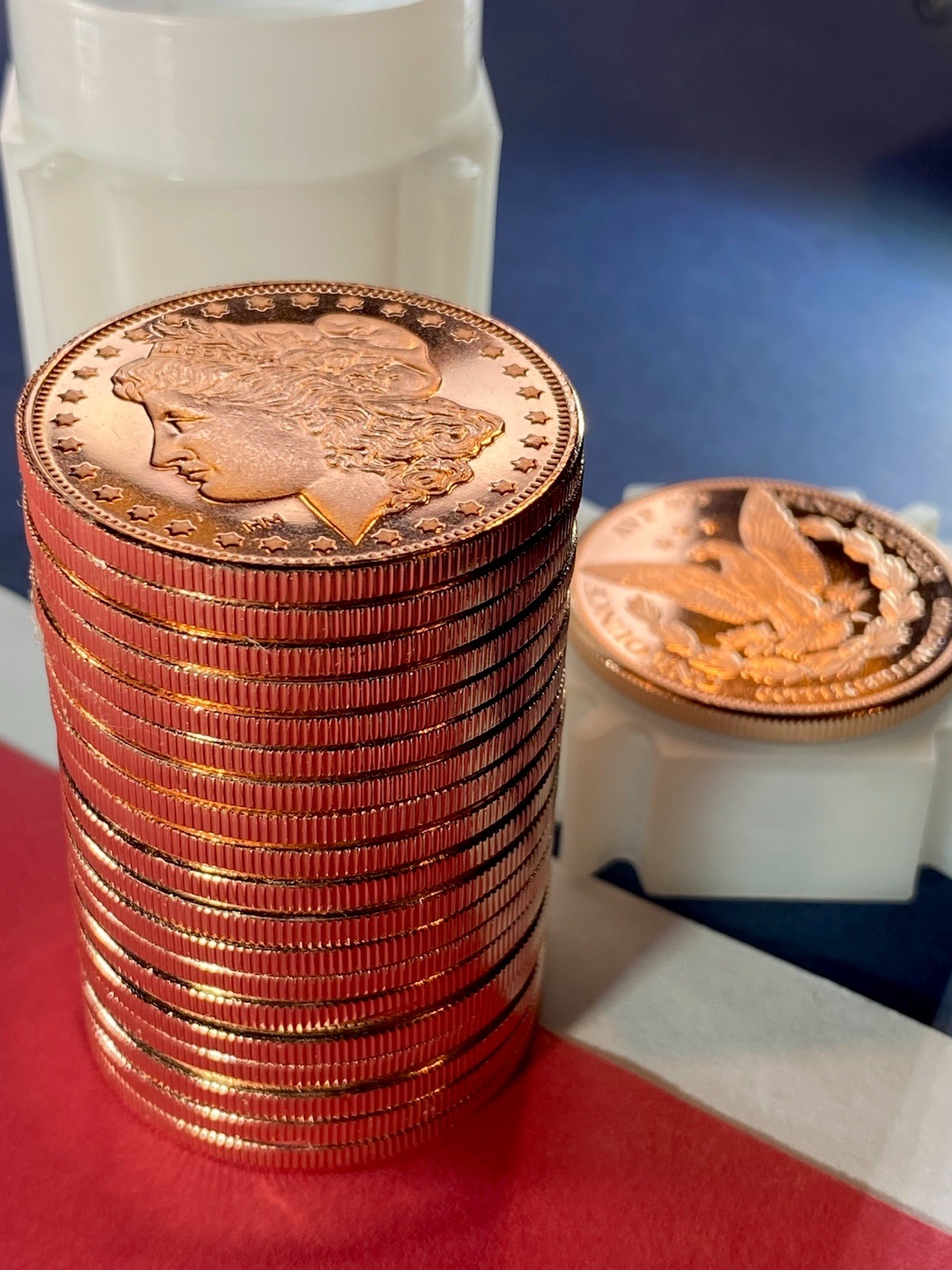 20 1oz Copper .999 Bullion Rounds Coins In A Storage Tube Morgan Liberty Eagle!!