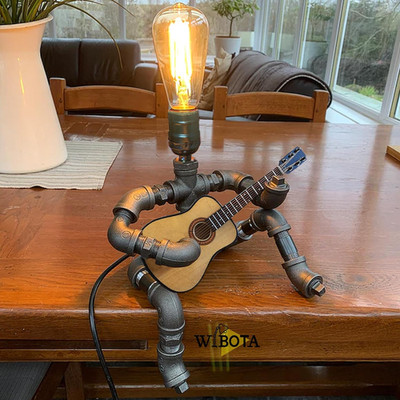 Steampunk Industrial Guitar Lamp - Unique Table Lamp/Desk Lamp with Edison Bulb,