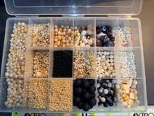 Mostly WHITE Bead Asst Craft Beads Multiple Sizes Includes Storage Bulk LOT