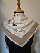 MOSCHINO CHEAP & CHIC 88cm Silk Square Scarf Olive Oyl Dancing In The Rain Beige