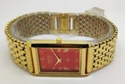 Vintage GP Seiko Slim Tank Quartz Men Red Face Dress Watch-Free DDP Shipping