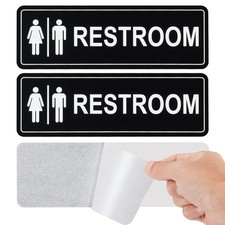 Restroom Sign - 2 Pack  Metal Restroom Signs for Business with Strong Self-...
