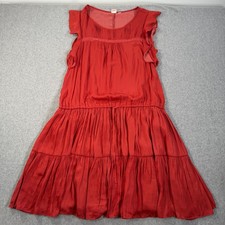 Gap Tiered Crochet Trim Shift Dress Women's Large Orange Pintuck Ruffle Sleeve