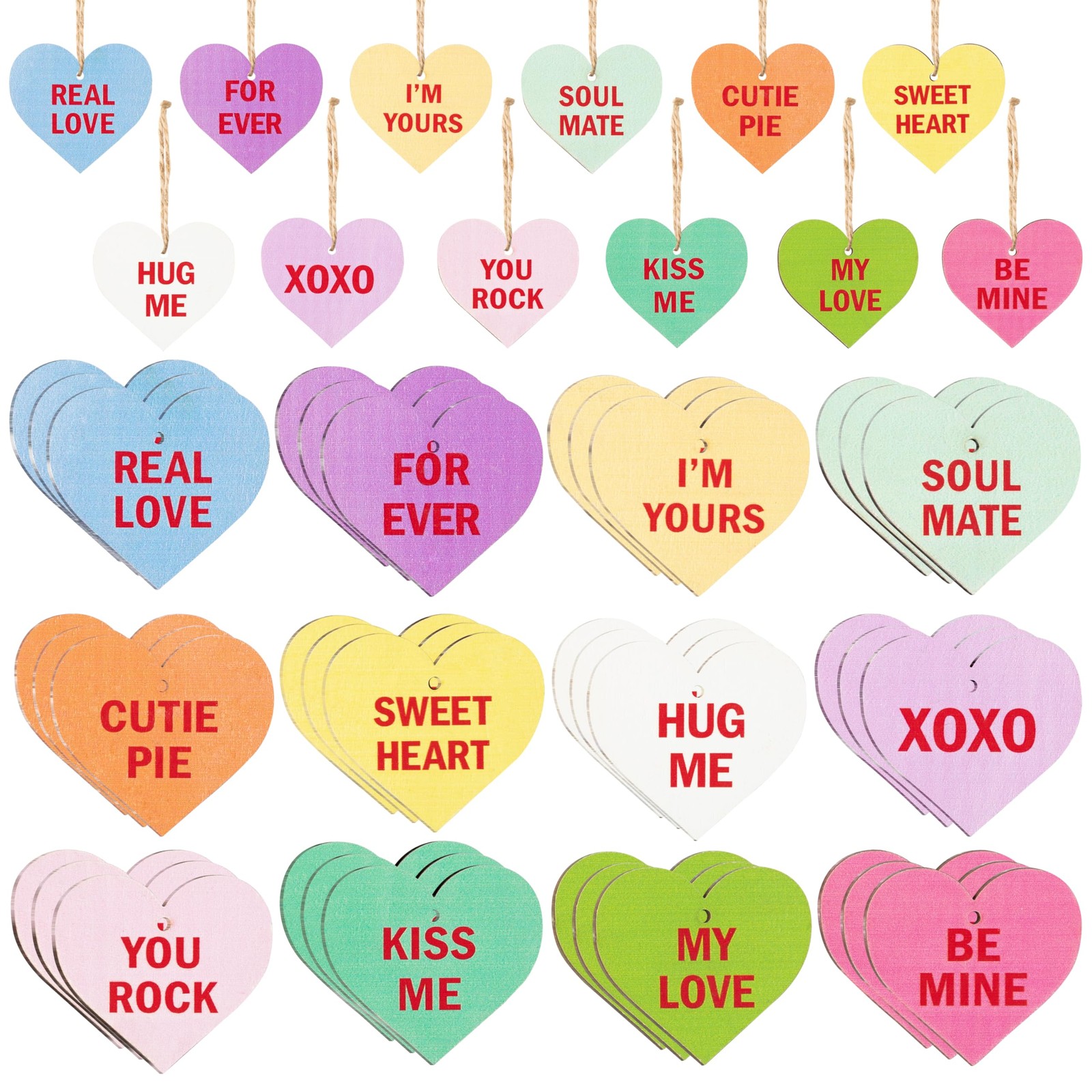 37Pcs Valentine's Day Wooden Candy Heart Hanging Ornaments Conversation Heart...