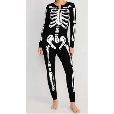 Old Navy Kids Unisex Glow Dark Skeleton Pajamas One Piece Sz XL/12 Costume - Image 1 of 4