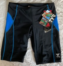 TYR Titan Jammer Mens 30 Black Blue Front Lined Performance Swimsuit NWT