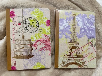 Set of 2 NEW Paris Eiffel Tower Floral Journals Gold Foil Notebook 80 Pages 7x4
