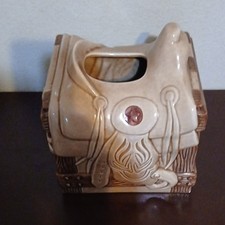 Western Saddle Ceramic Tissue Box Cover Beige Brown Glossy 3D Effect Square