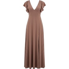 Birdy Grey Flutter Sleeve Maxi Dress High Slit Brides Maid Wedding Formal Sz M