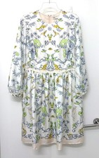 Tory Burch Rabbit Printed Mini Dress Silk Beige Meadow Field Animal Floral 10