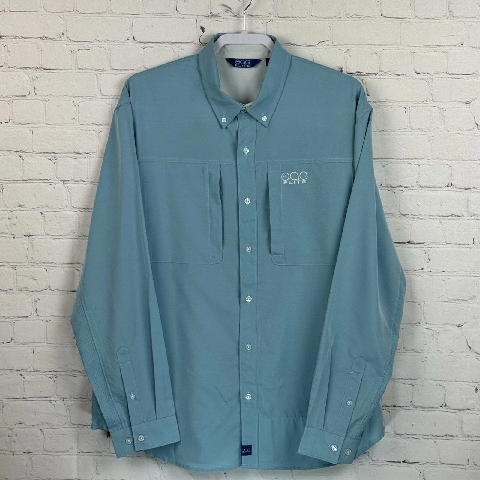 EAG Elite Long Sleeve Button Up Fishing Shirt-Size Large - Blue