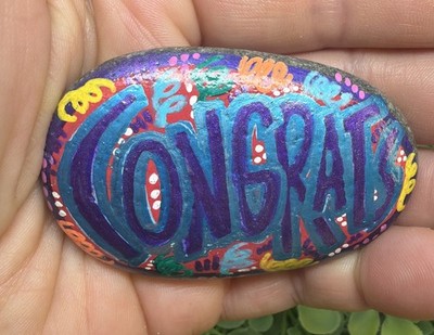 Hand Painted Local Art Rock Decor Inspirational Words CONGRATS 2.5'' Gift