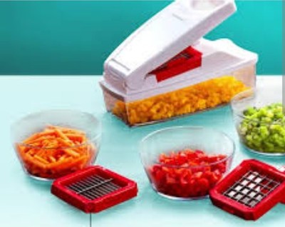 Genius Nicer Dicer Manual Push Food Chopper/Dicer w/ Container, Red/White