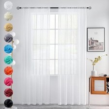 Solid Sheer Rod Pocket Curtain Voile Draperies 2 42"W x 63"L Pack of 2 White
