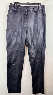 Leather Network Dress Pants Womens 14 Black Leather Lined Straight Leg Pockets
