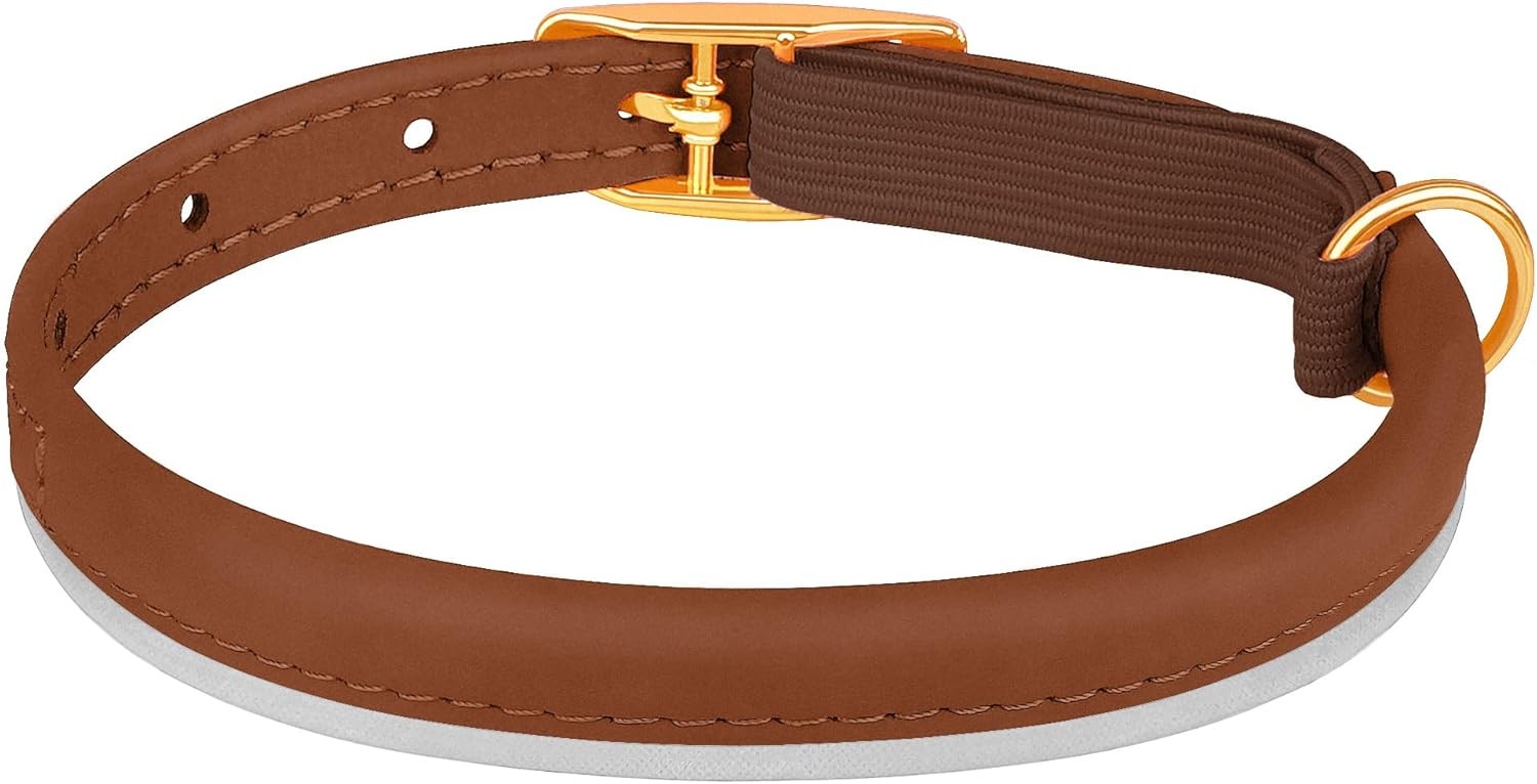 OOPSDOGGY Rolled Leather Cat Collar with Bell - Reflective Kitten Brown 