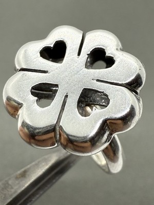 Sterling Silber 950 Kleeblatt und Herz Design Handarbeit Damen Ring Größe 7