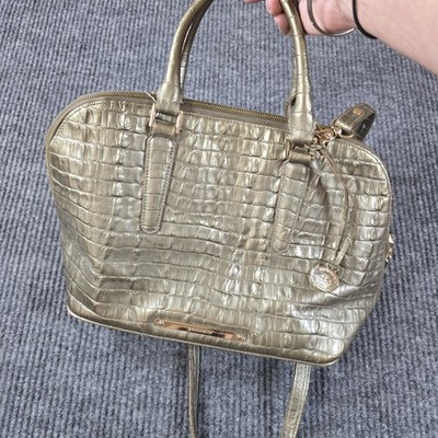 Brahmin Vivian Croc Embossed Metallic gold Dome Satchel Shoulder Bag