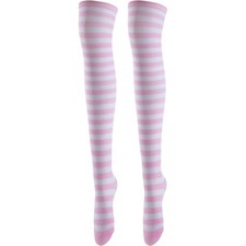 Womens Over The Knee Socks, Cute One Size 1 Pairs - Pink and White Thin Stripes
