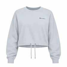 Champion Womens Cropped Sweatshirt Light Blue XL Drawstring Hem Athleisure