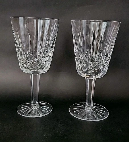 2 Vintage Waterford Lismore Crystal Stemmed Water Goblets 7"t×3.5"w