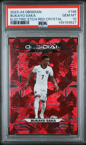 Bukayo Saka /30 PSA 10 GEM MINT - 2023-24 Panini Obsidian Red Crystal Etch #148