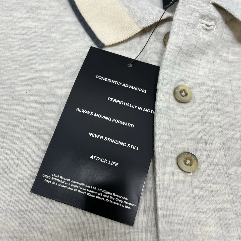 Винтажная бежевая ребристая рубашка для гольфа Greg Norman Collection новая с ценниками размер большой - логотипы - Изображение 3 из 4