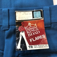 NEW vtg KINGS ROAD Pants mens 34x31 Perma-Prest Flares 70s 60s Teal Blue