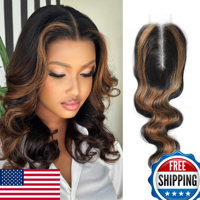 Momoshero F1B/30 Honey Brown Highlight 2X6 Kim K Closure Only Human Hair 18