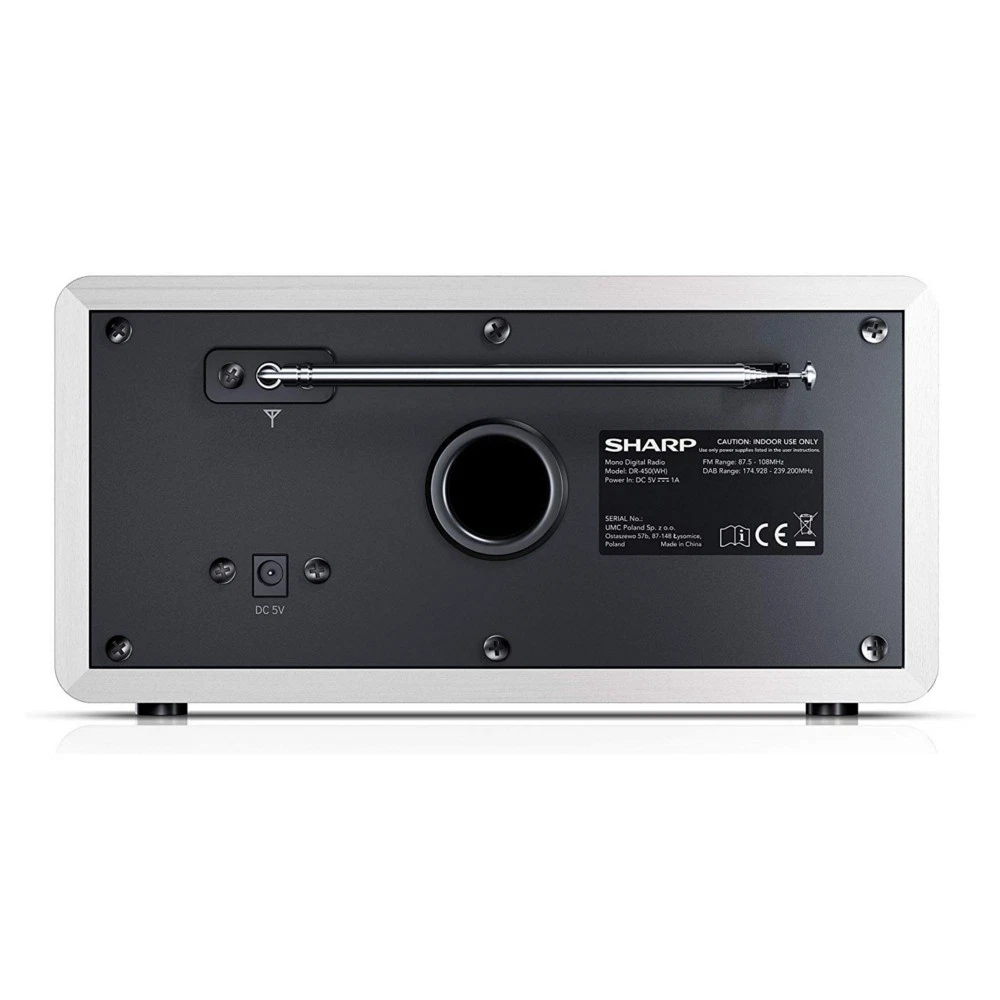 Radio lateral de cama Sharp DR-450 (WH) 6W DAB+ FM con Bluetooth y pantalla LED - blanca