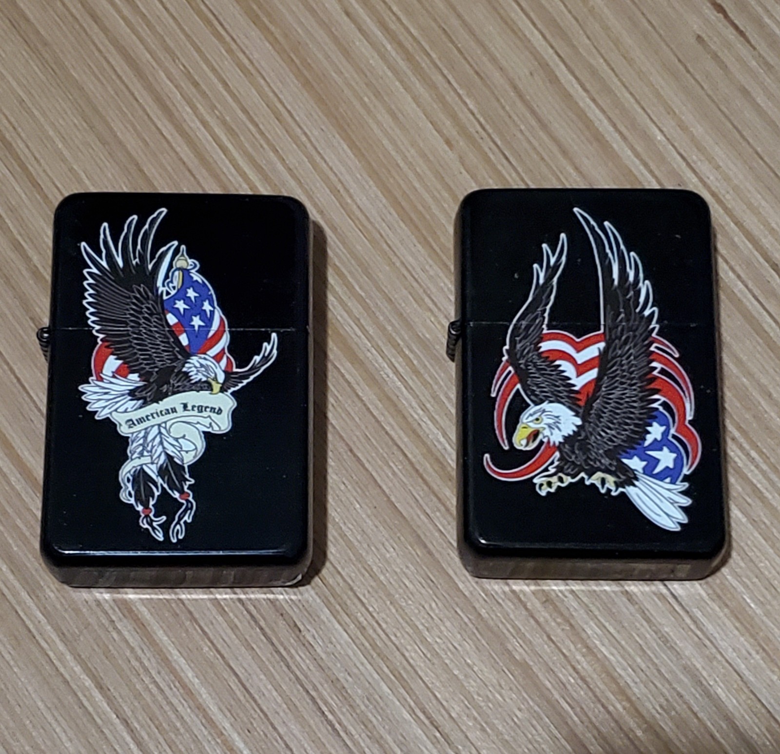 American Flag & Eagle Steel Oil Lighter (Pure Black) (2 Pack