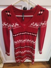 White Mark Women's Long-Sleeve Sweater Dress Reindeer Christmas Winter Size S
