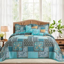 BEDISELY Cotton King Quilt Set 3-Piece Reversible Bed Coverlet 2 Pillowcases