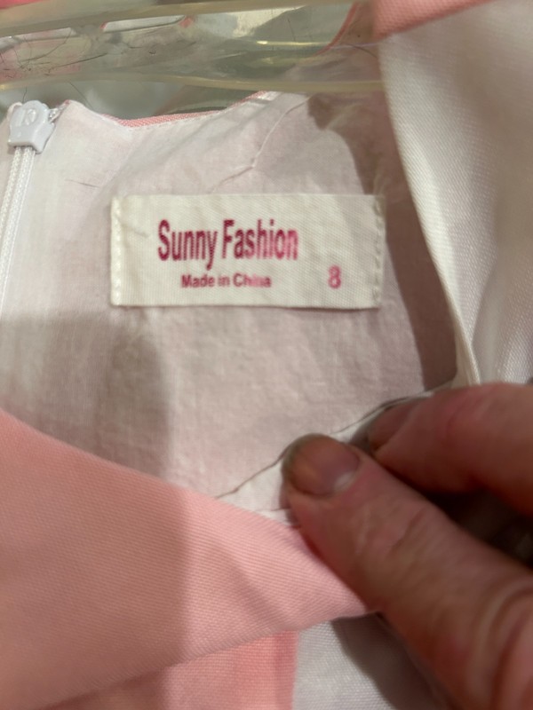 Sunny Fashion Pink & White Pleat Front Tie Waist Dress Youth Girls Size 8