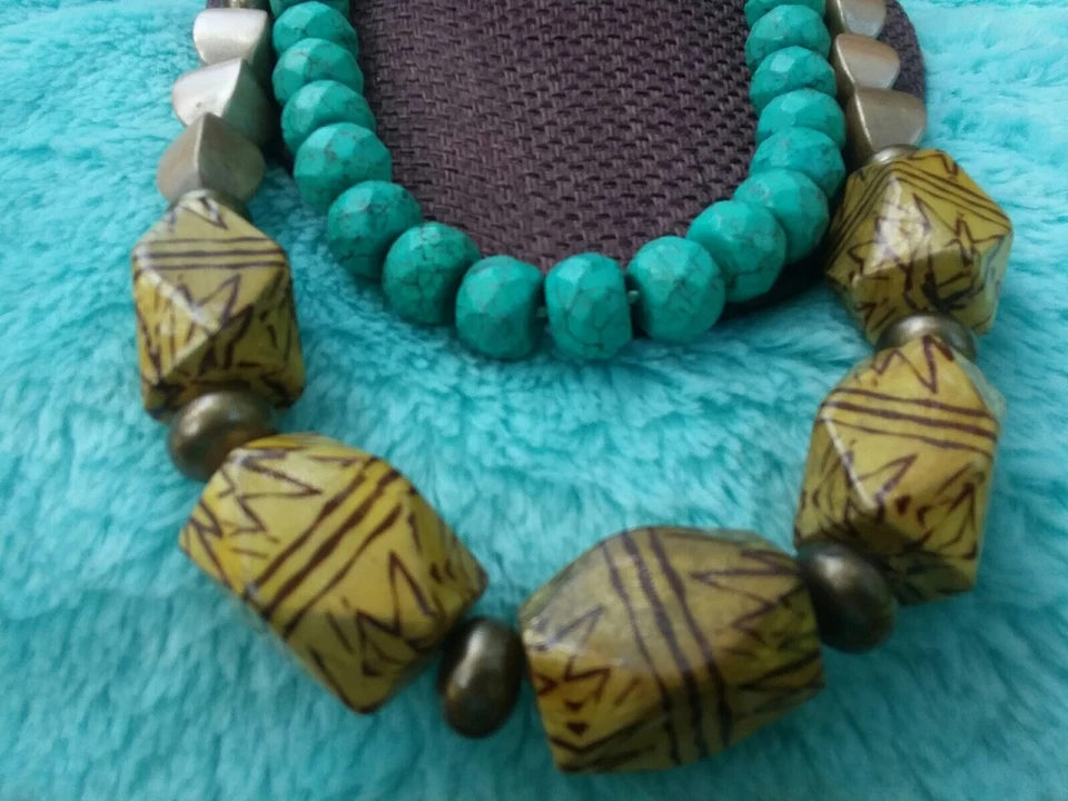 20 дюймов бирюзовый граненый бисер коренастый 26» желтое золото дерево ожерелье лот богемное - Изображение 4 из 4