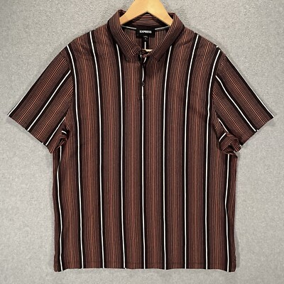 Express Men's XL Brown Black Stripe Polo Shirt Cotton Modal Blend