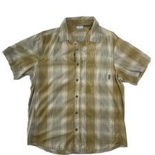 Columbia Omni-Wick Men's L Button Up Tan Beige Plaid Short Sleeve Shirt