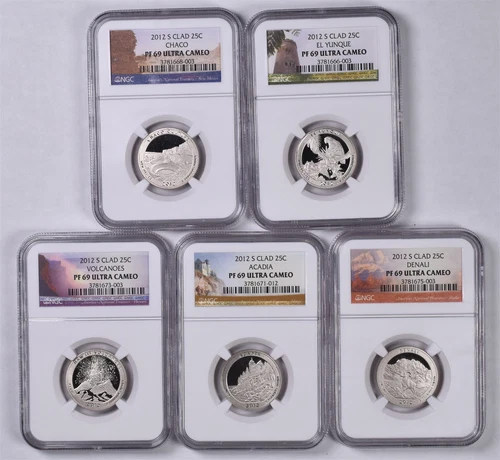 2012-S Clad ATB National Parks Quarters 5 Coin Set - NGC PF69 ULTRA CAMEO 