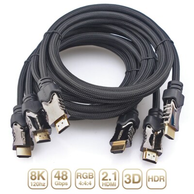 Braided-3Pack 3FT Fiber HDMI 2.1 Cable Ultra-HD (UHD) 8K Cable 120Hz with eARC