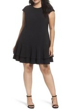  ELIZA J DROP WAIST CREPE BLACK DRESS sz 14