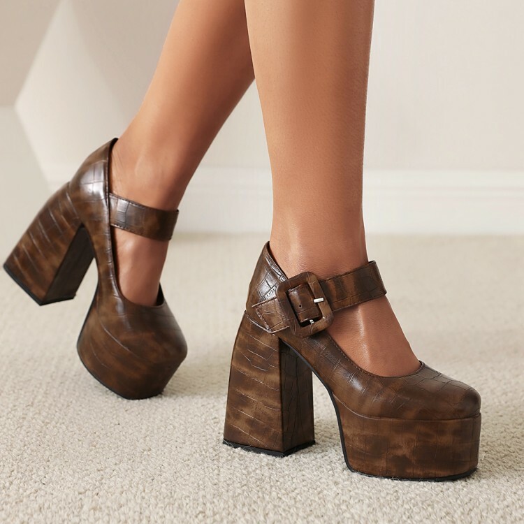 HSyc JRX Dames High Heels Blokhak Mary Jane Plateau Pumps