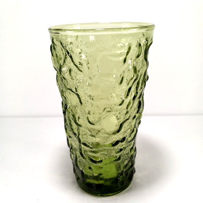 Green Glass Tumbler Lido Milano 12 oz 5.5 inches tall Crinkle Anchor Hocking