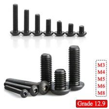 Grade 12.9 Steel Button Head Allen Hex Socket Screws M3 M4 M5 M6 M8 Bolt DIN7380