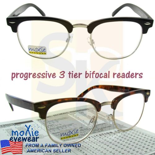 PROGRESSIVE +0-150, +100-300, +1.50-350 3 Tier BIFOCAL READING GLASSES No Line - Picture 1 of 15